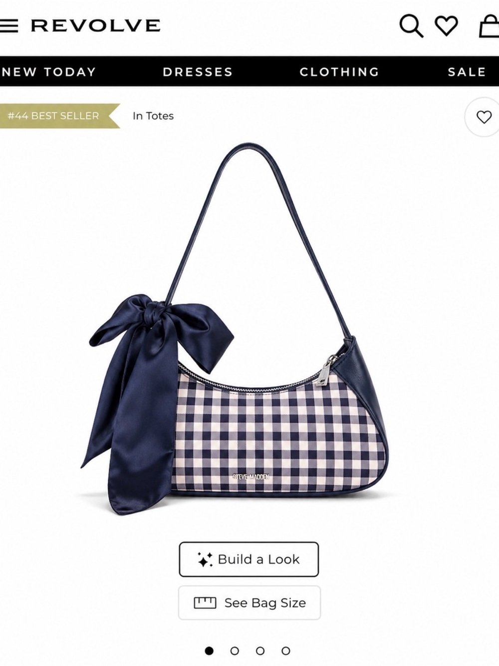 Navy Gingham Shoulder Bag with Bow Accent